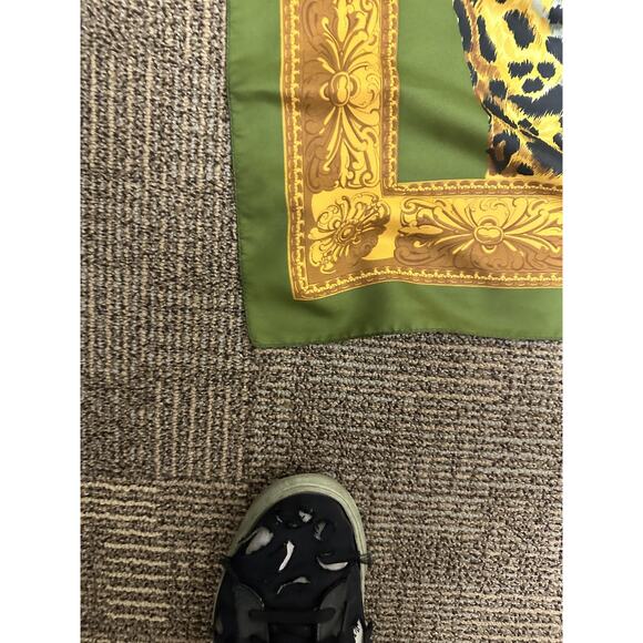 Tiger Leopard Print Scarf Womens Green Gold Baroque Border Square Polyester - Picture 3 of 8